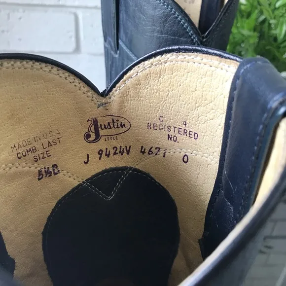 Justin Dark Blue Leather Cowboy Roper Boots