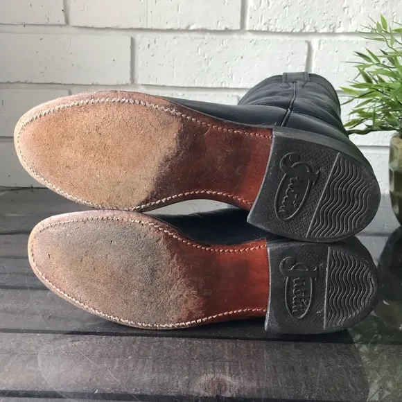 Justin Dark Blue Leather Cowboy Roper Boots
