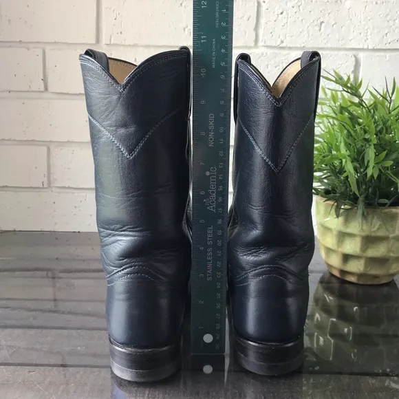 Justin Dark Blue Leather Cowboy Roper Boots
