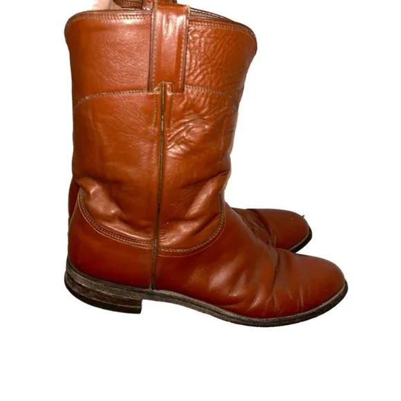 Justin Vintage brown leather mens cowboy boots 11.5good pre owned condi…