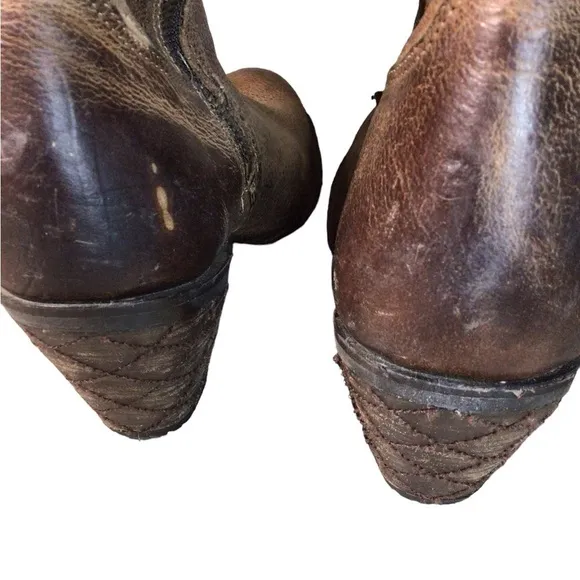 Justin Western Rodeo Cowgirl Leather Distressed Boots Size 8B Side Zip Tassels