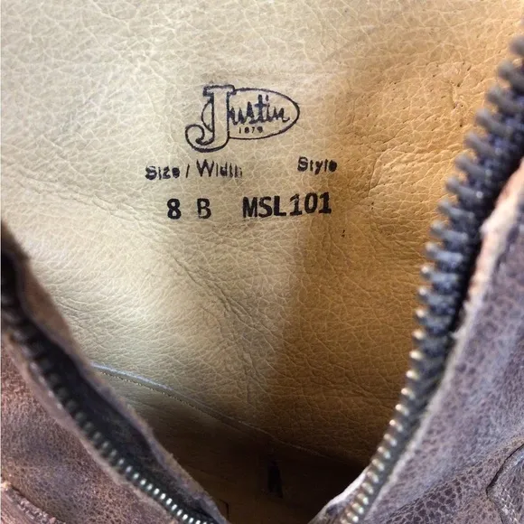 Justin Western Rodeo Cowgirl Leather Distressed Boots Size 8B Side Zip Tassels