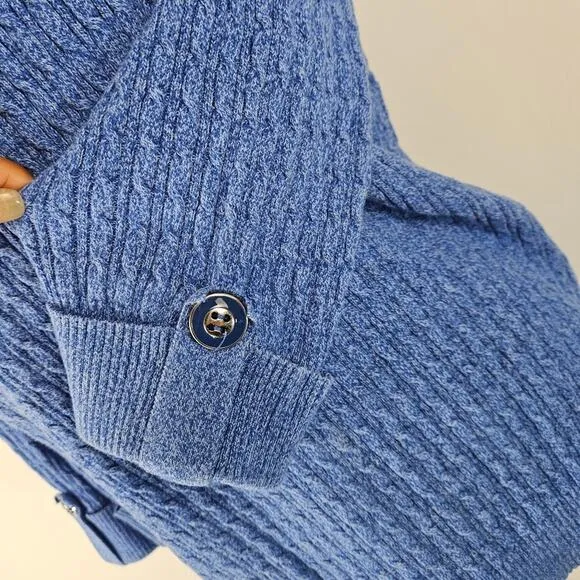 Karen Scott 100% Cotton Boat Neck Cable Loose Knit Rolled Tab Sleeve Sweater L
