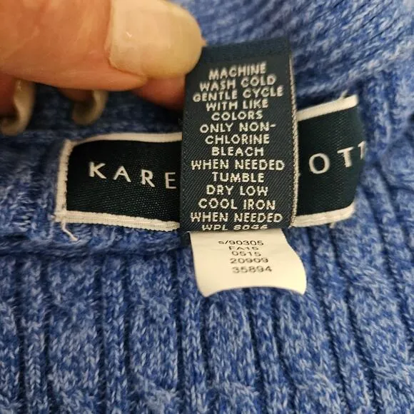 Karen Scott 100% Cotton Boat Neck Cable Loose Knit Rolled Tab Sleeve Sweater L