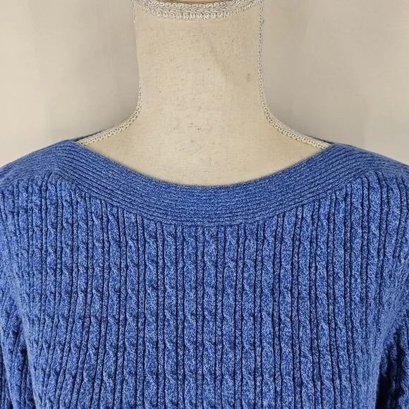 Karen Scott 100% Cotton Boat Neck Cable Loose Knit Rolled Tab Sleeve Sweater L