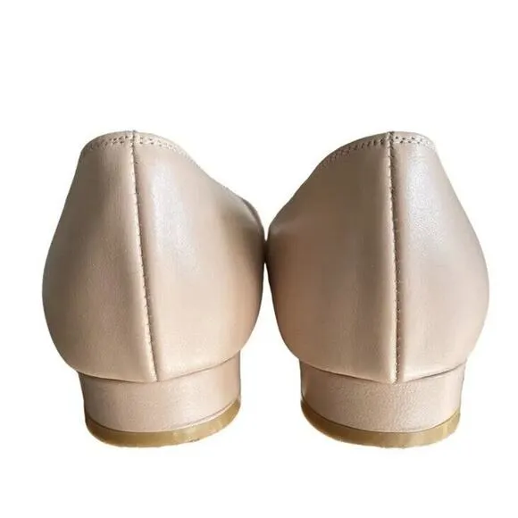 Karen White US 7.5 Peony Ballet Flats Leather Pointed Toe Strap Pearl Detail