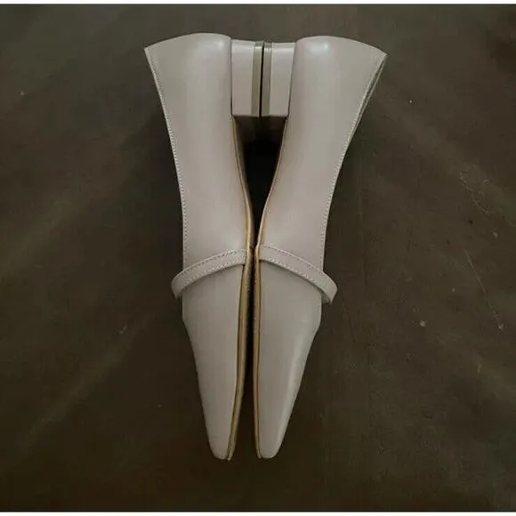 Karen White US 7.5 Peony Ballet Flats Leather Pointed Toe Strap Pearl Detail