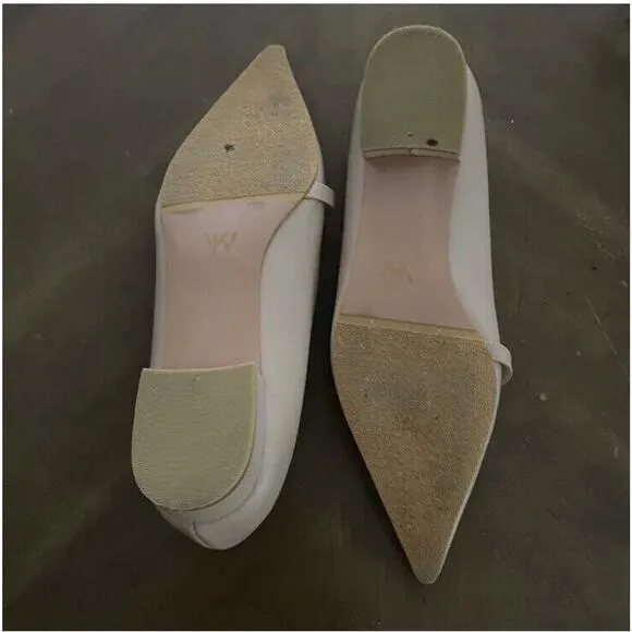 Karen White US 7.5 Peony Ballet Flats Leather Pointed Toe Strap Pearl Detail