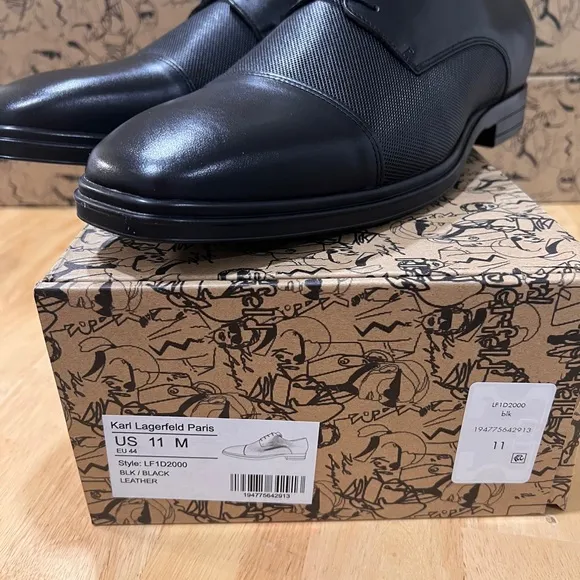 Karl Lagerfeld Paris LF1D2000 BLACK LEATHER Dress Shoe BNIB