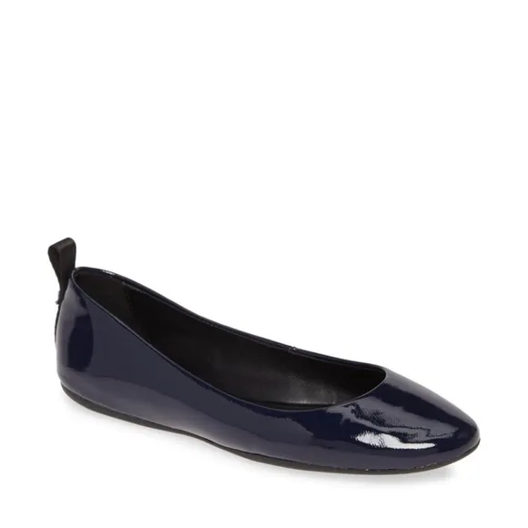 Karl Lagerfeld Patent Navy Veda Flats Sleek Loafers