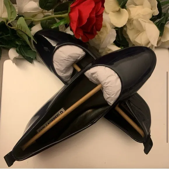 Karl Lagerfeld Patent Navy Veda Flats Sleek Loafers