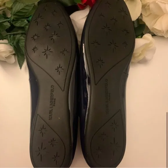 Karl Lagerfeld Patent Navy Veda Flats Sleek Loafers