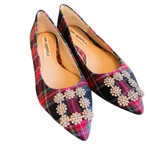 Karl Lagerfeld Women's Tartan Paris Nara 2 Plaid Flats SIZE 6.5