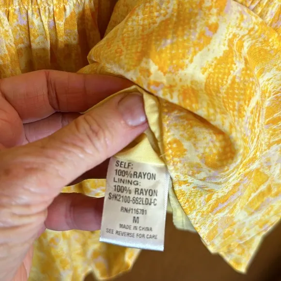 KARLIE Long Sleeve Yellow &amp; Orange Snake Print V-Neck Smock Waist Dress
