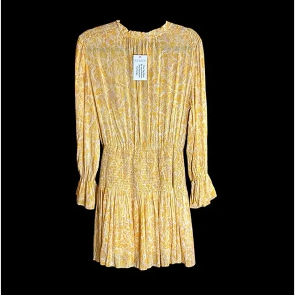 KARLIE Long Sleeve Yellow &amp; Orange Snake Print V-Neck Smock Waist Dress