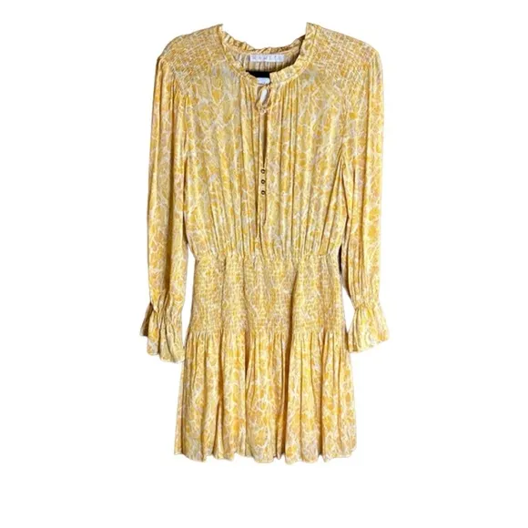 KARLIE Long Sleeve Yellow &amp; Orange Snake Print V-Neck Smock Waist Dress
