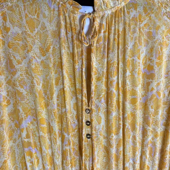 KARLIE Long Sleeve Yellow &amp; Orange Snake Print V-Neck Smock Waist Dress
