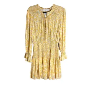 KARLIE Long Sleeve Yellow &amp; Orange Snake Print V-Neck Smock Waist Dress
