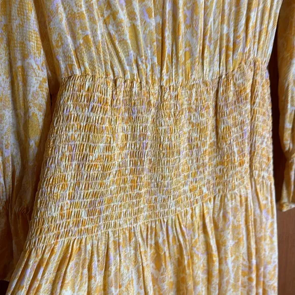 KARLIE Long Sleeve Yellow &amp; Orange Snake Print V-Neck Smock Waist Dress
