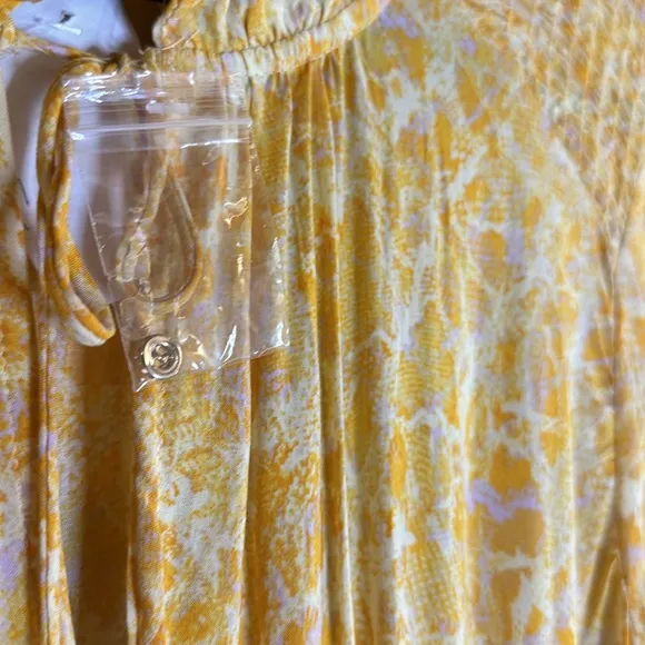KARLIE Long Sleeve Yellow &amp; Orange Snake Print V-Neck Smock Waist Dress