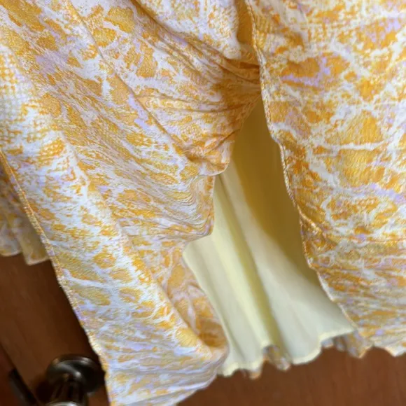 KARLIE Long Sleeve Yellow &amp; Orange Snake Print V-Neck Smock Waist Dress