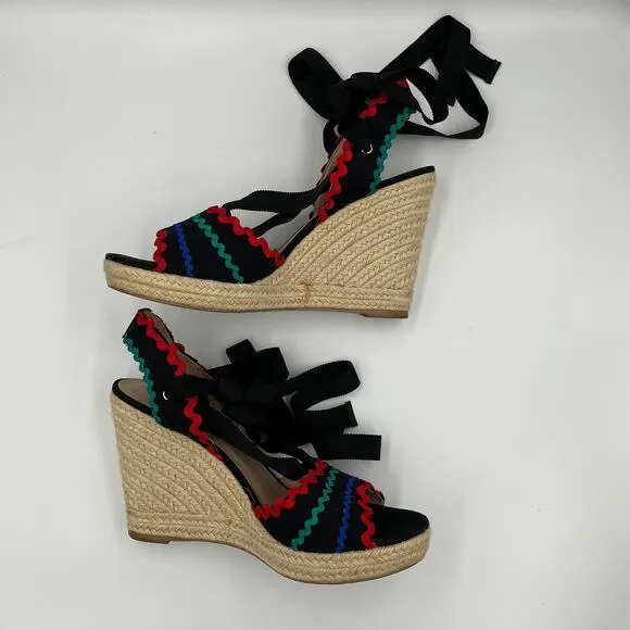 Kate Spade Javelina Ric Rac Trim Espadrille Wedges Sandals 10.5