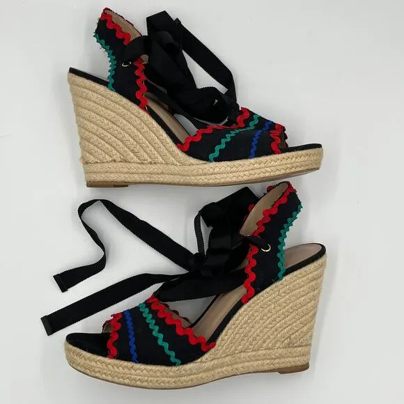 Kate Spade Javelina Ric Rac Trim Espadrille Wedges Sandals 10.5