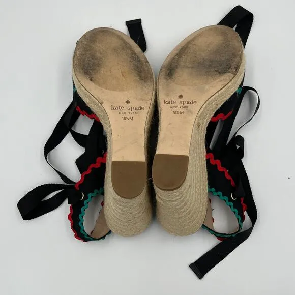 Kate Spade Javelina Ric Rac Trim Espadrille Wedges Sandals 10.5