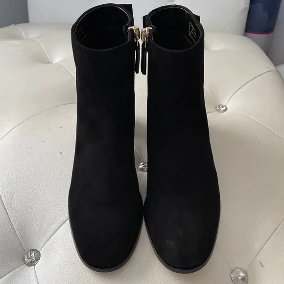 Kate Spade Marla Genuine Suede Leather Side Zip Back Bow Ankle Boots Black 7
