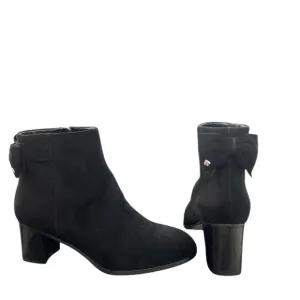 Kate Spade Marla Genuine Suede Leather Side Zip Back Bow Ankle Boots Black 7