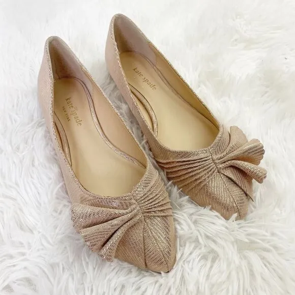 Kate Spade Nance Ruched Bow Lizard Print Metallic Suede Flats