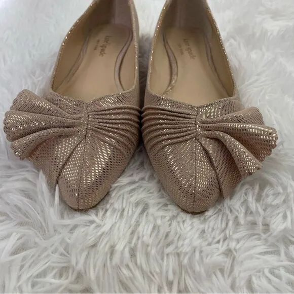 Kate Spade Nance Ruched Bow Lizard Print Metallic Suede Flats