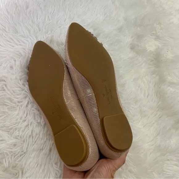 Kate Spade Nance Ruched Bow Lizard Print Metallic Suede Flats
