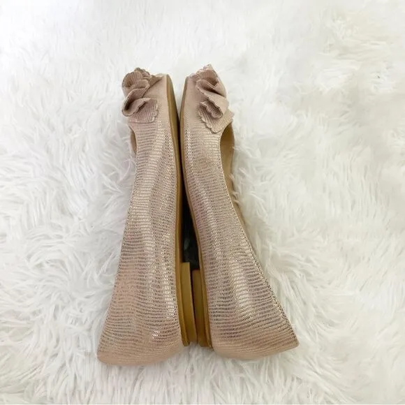 Kate Spade Nance Ruched Bow Lizard Print Metallic Suede Flats