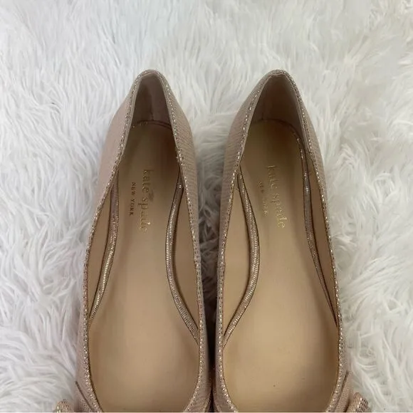 Kate Spade Nance Ruched Bow Lizard Print Metallic Suede Flats