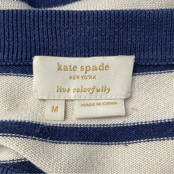 Kate Spade Nautical Boat Neck Silk Blend Stripe Sweater in Blue Yellow Size M
