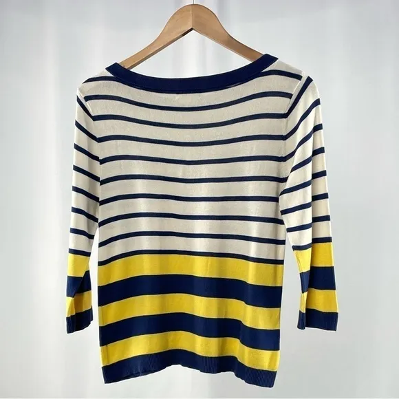 Kate Spade Nautical Boat Neck Silk Blend Stripe Sweater in Blue Yellow Size M