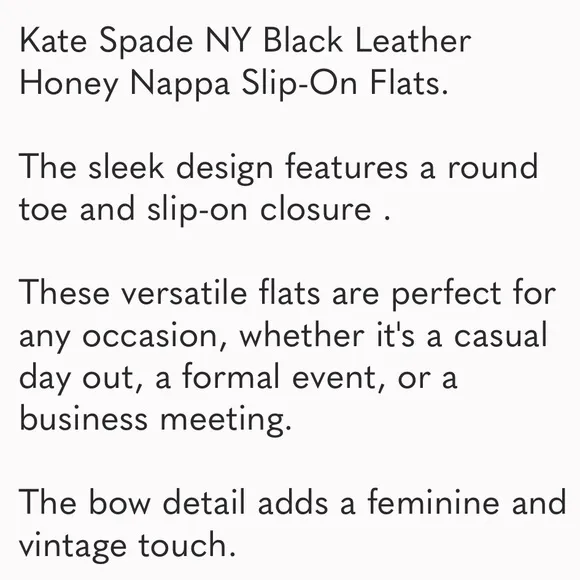 Kate Spade New York Black Leather Honey Napa Slip on Flats Ballerina Shoes 9B