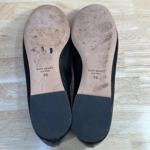 Kate Spade New York Black Leather Honey Napa Slip on Flats Ballerina Shoes 9B