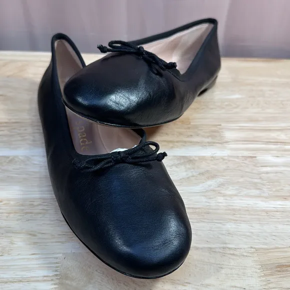 Kate Spade New York Black Leather Honey Napa Slip on Flats Ballerina Shoes 9B