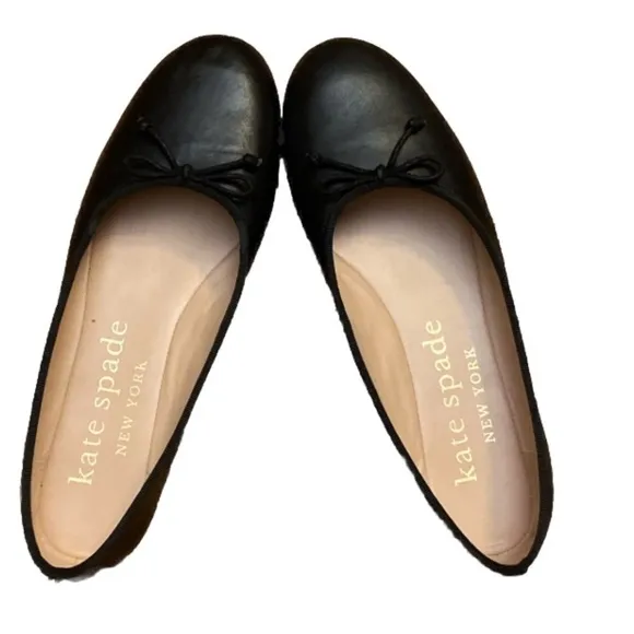 Kate Spade New York Black Leather Honey Napa Slip on Flats Ballerina Shoes 9B