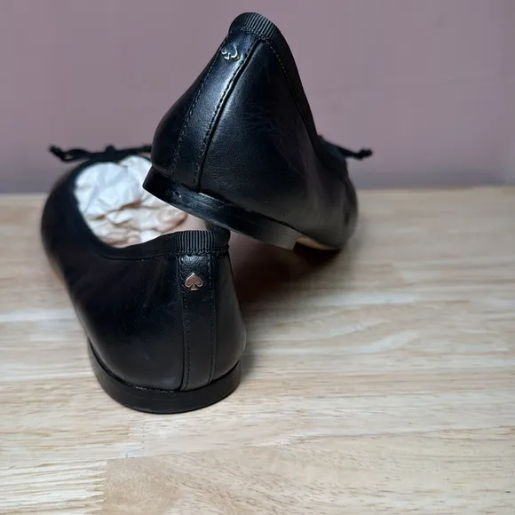 Kate Spade New York Black Leather Honey Napa Slip on Flats Ballerina Shoes 9B