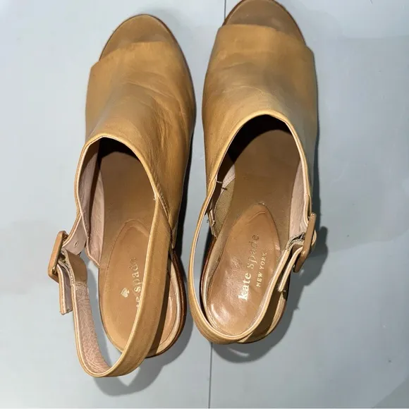 Kate Spade Nilena Slingback Wedges Tan Camel Leather Size 10 Women