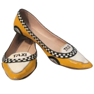 Kate Spade NY Taxi Flats Women's 6.5 Yellow Black White Checker Patent Leather