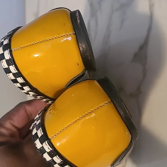 Kate Spade NY Taxi Flats Women's 6.5 Yellow Black White Checker Patent Leather