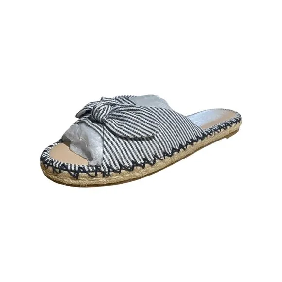 Kate Spade Saltie Shore Espadrille Blue/White Slip On Slide Sandal Sz 7B