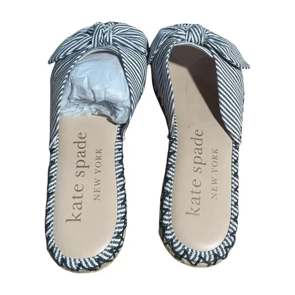Kate Spade Saltie Shore Espadrille Blue/White Slip On Slide Sandal Sz 7B