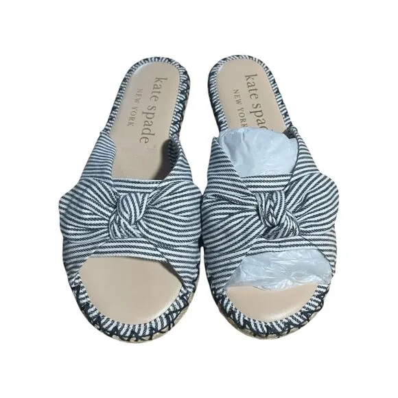 Kate Spade Saltie Shore Espadrille Blue/White Slip On Slide Sandal Sz 7B