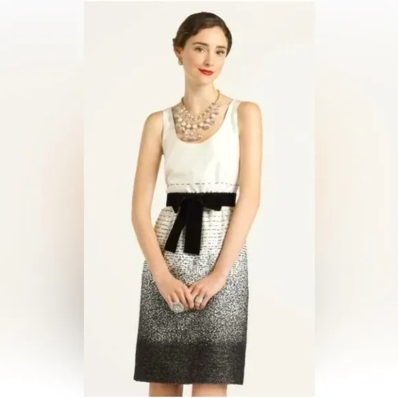 Kate Spade Wool Blend Embroidered Ombre w/Velvet Waist Bow Satin Sheath Dress