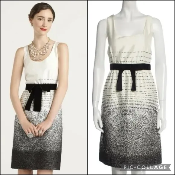 Kate Spade Wool Blend Embroidered Ombre w/Velvet Waist Bow Satin Sheath Dress